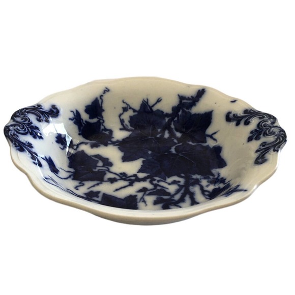 Antique James Kent China 10-1/2" Flow Blue Serving Bowl Grapevine Ivy Circa 1910 - Picture 3 of 12